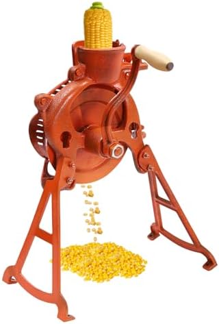 Corn Sheller Hand Crank, Heavy Duty Corn Cob Stripper Shelling Machine, Hand Corn Sheller with Wooden Handle, Manual Quick Corn Cob Stripper Tool for Home Use (Orange)