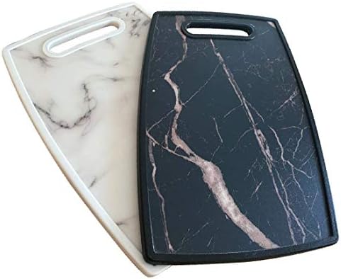 Lily's Home Kitchen Cutting Board (2-Piece Set) with Handles and in Marble Finish. Non-Porous, Dishwasher Safe
