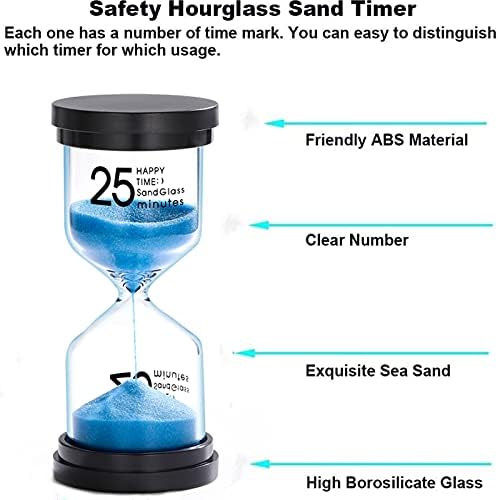 25 Minute Sand Hourglass Timer: Plastic Sand Clock 25 Min, Extra Blue Reloj De Arena, Unity Hour Glass Colorful Sandglass Timer for Kids, Games, Classroom, Kitchen, Decoration