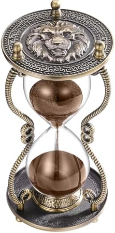 CNCJ Hourglass Sand Timer 60 Minute:Large Lion Brass Carved Sand Clock,Vintage Brown Hourglass Watch 60 Min,Unique Reloj De Arena,Hour Glass Sandglass for Gifts,Office,Desk,Decorations