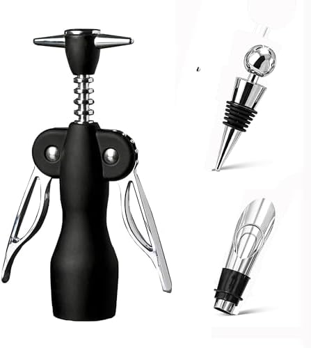 Beauty Inspired Corkscrew Wine Opener Set with Bottle Stopper and Aerator Pourer Dual Wing Design