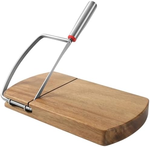 Cheese Slicer for Block Cheese, Acacia Wood Base, Stainless Steel Blade, Effortless Precise Cutting for Hard Soft Cheese, Essential Kitchen Tool for Charcuterie Boards