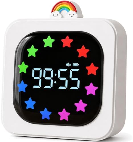 Digital Visual Timer for Kids, Rechargeable 99-Minute Countdown with 12-Star Rainbow LED Display, 9 Color Modes, Silent Mode & Pause, Timer for Classroom, Home & Kitchen