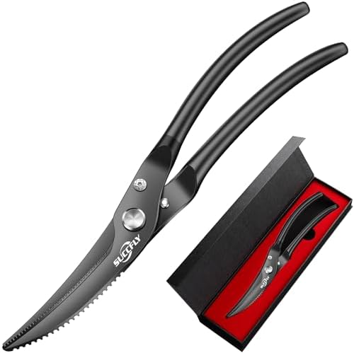 SUCCFLY Heavy Duty Poultry Shears Spring Loaded Titanium Plated 10.3" Black