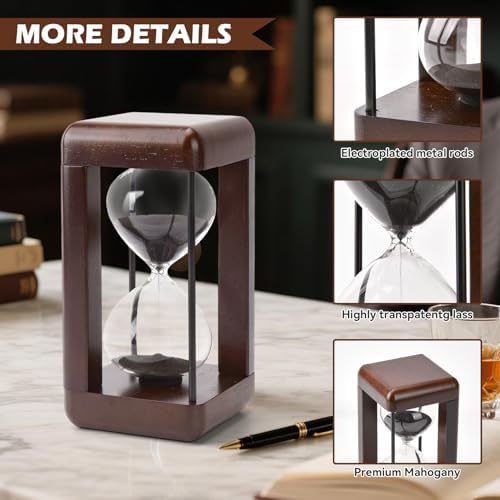 Hourglass Timer 60 Minute,Large Premium Walnut Sand Timer,Decor for Home, Desk,Office, Wedding Decor (Black)