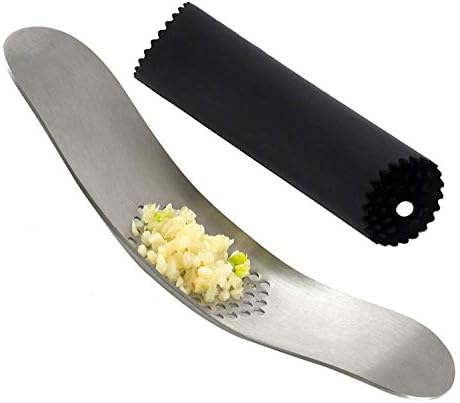 Garlic Press Rocker Crusher Solid Stainless Steel Mincer with Silicone Peeler