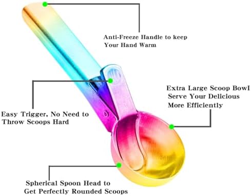 Ice Cream Scoop,Portable Stainless Steel Ice Cream Scoop with Trigger and Comfortable Handle,Icecream Scoop Spoon Perfect for DIY Ice Cream,Fruit,Cookie (Rainbow)
