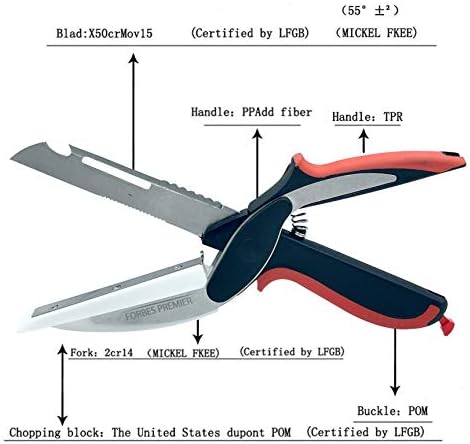 Clever Food Chopper Universal Scissors Kitchen Food Cutter Chopper Clever Kitchen Knife Clever Multipurpose Food Scissors Stainless Steel Vegetable Slicer (6 in 1, Orange and Black)