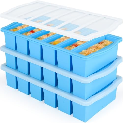 Silicone Freezer Molds with Lids, 1/2 Cup Soup Freezer Container Reinforced Steel Ring Top for freezing Soup Sauce Broth Leftovers, Silicone Freezer tray 3-Pack, Oven & Dishwasher Safe