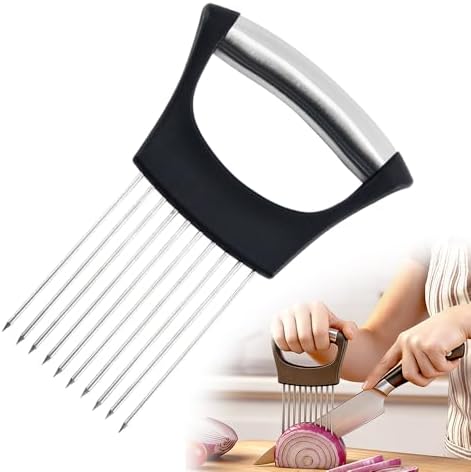 Onion Slicer Holder, Onion Holder for Slicing, Stainless Steel Vegetable Chopper and Onion Slicer Tool, Kitchen Assistant for Onions, Potatoes, Tomatoes and Fresh Produce (1pcs)