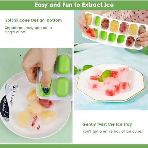 Ice Cube Trays with Lid and Bin, 4 Pack Silicone Ice Cube Tray for Freezer, Stackable Ice Storage Container with Scoop, for Drinks, Coffee, Cocktail