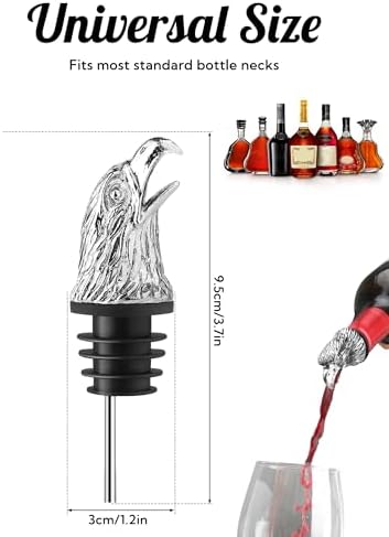 Eagle Head Wine Pourer and Bottle Stopper, Stainless Steel Animal Liquor Pour Spout with Leakproof Rubber, Patriotic Bald Eagle Bar Accessory for Wine Whiskey Gifts for Men