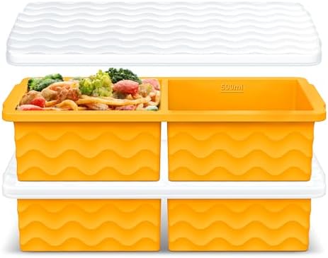 Aopigavi Silicone Freezer Tray with Lid – 2-Cup Soup Freezer Container Molds, Large Ice Cube Trays for Freezing Soup, Sauce & Broth, Meal Prep & Food Storage – Oven & Dishwasher Safe, 2-Pack