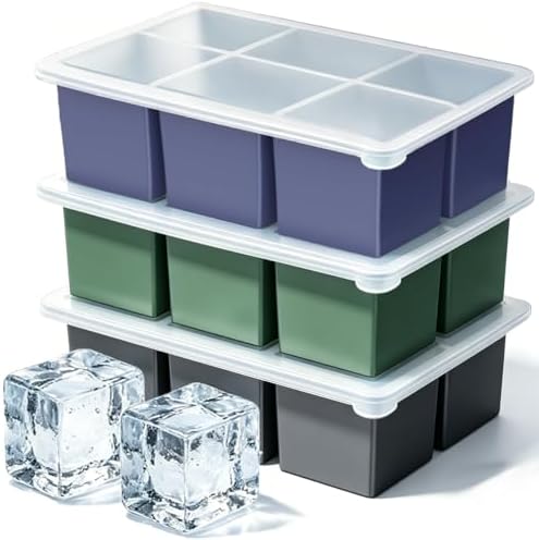 Ice Cube Trays for Freezer,Ice Cube Tray,3 Pack Large 2 Inch Big Square Silicone Ice Cube Molds,Old Fashioned Huge Ice Cube Maker for Whiskey,Bourbon & Cocktails