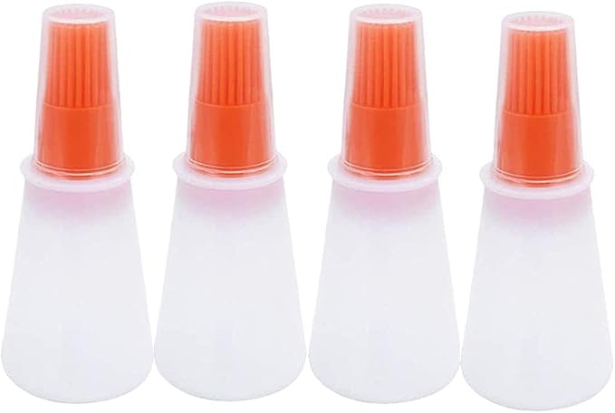 4 pcs Silicone Oil bottle brush， BBQ/Pastry Basting Brushes,Silicone Cooking Grill Barbecue Baking Pastry Oil/Honey/Sauce Bottle Brush (Orange)