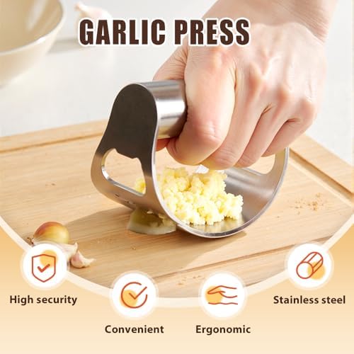 Garlic Press Rocker - Chopper - Smasher - Crusher - Mincer Tool, 2025 New Stainless Steel Garlic Press, Garlic Grater Tool, For Squeezes, Extracts, Crushes (1PC)