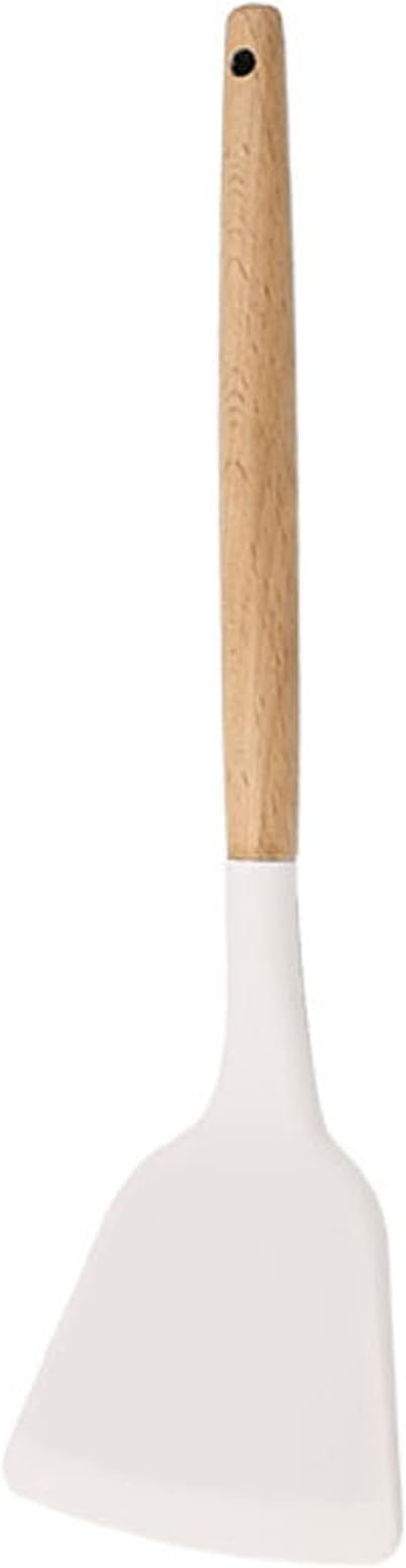1pc White Silicone Solid Tuner with Wooden Handle, Heat Resistant Cooking Utensils, Ideal Cookware for Fring Fish, Eggs, Meat, French Fries