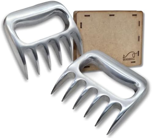 WOODBULL Premium Aluminum Polished Bear Claw Set Meat Shredder, Meat Shredder Claws for Pulled Pork, Chicken BBQ, Turkey, Kitchen Smoker Tool for BBQ Grilling, With Stylish Gift Box