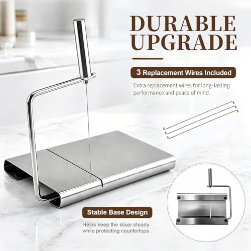 Cheese Slicer with 3 Wires for Block Cheese, Wire Cutter