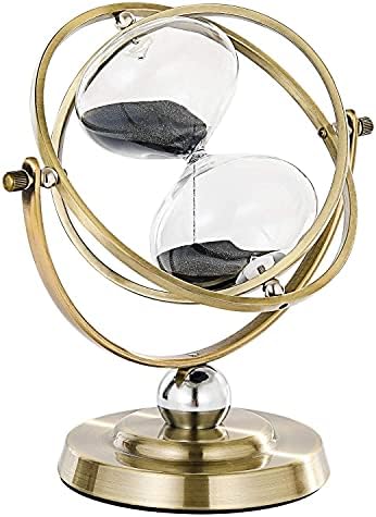 SuLiao 30 Minutes Hourglass Sand Timer: Antique Brass Black Sand Clock, Rotating Large Sand Watch 30 Min, Vintage Reloj De Arena, Metal Glass Sandglass for Home, Desk, Office Decor