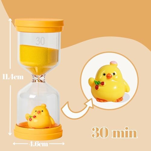 30 Minute Sand Timer,Hourglass Timer in Macaron Yellow with Chick Pattern