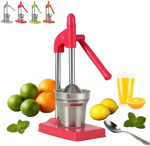Cast Iron Juicer Hand Press, Manual Juicer Stainless Steel Lemon Squeezer, Heavy Duty Countertop Lime Citrus Crush Machine for Fresh Lemonade Orange Juice, Easy to Clean, Home and Kitchen (Red)
