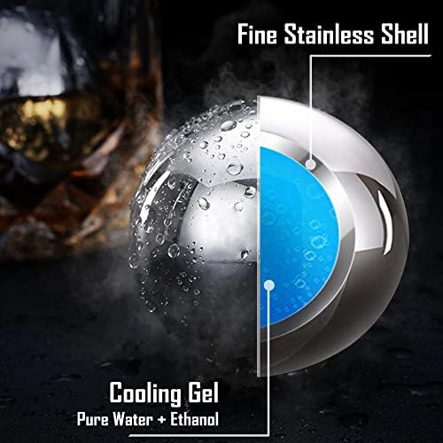 Whiskey Stones Stainless Steel Large Reusable Ice Balls Round Metal Ice Cubes for Whiskey Drinks Set of 2