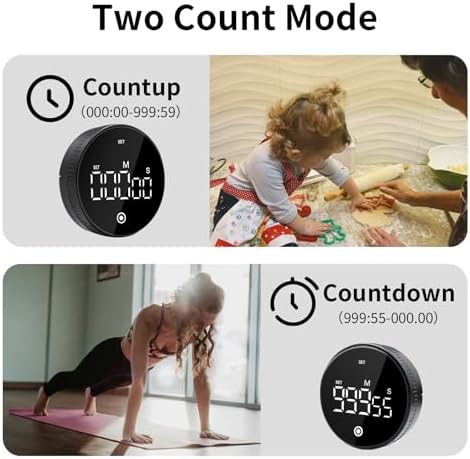Digital Kitchen Timer, Magnetic Visual Countdown Countup Timer with Large LED Display, Adjustable Volume, Easy for Seniors and Kids, for Cooking, Classroom, Fitness, Study (2 * Black)