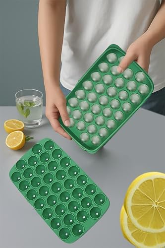 Ice Cube Trays for Freezer Silicone Ice Cube Tray Round Ice Ball Maker, 37 ice Ball Tray Easy-Release Reusable Ice Cube Ball in Organizer Bins or Ice Bucket for Cocktail bar or Iced Coffee Cup