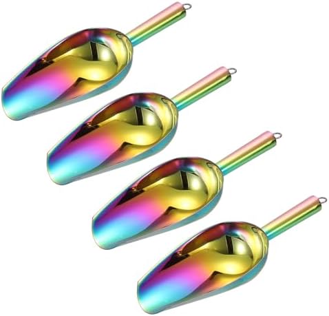 uxcell 4pcs Metal Ice Scoop, 11 inch Stainless Steel Ice Scooper for Kitchen Party Bar Wedding Use, Rainbow