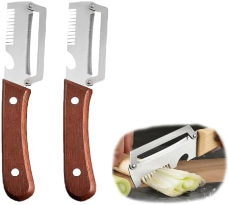 2-in-1 Vegetable Peeler & Julienne Shredder, Stainless Steel Wooden Handle