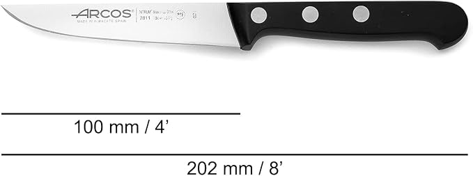 Arcos Vegatable Knife 4 Inch Stainless Steel. Professional Vegetable Knife for Peeling Fruits and Vegetables. Ergonomic Polyoxymethylene Handle and 100 mm Blade. Series Universal. Color Black.