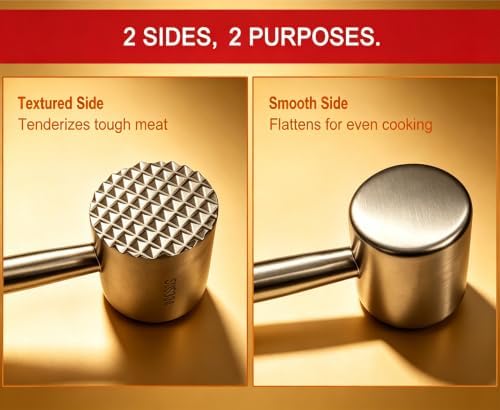 304 Stainless Steel Meat Tenderizer Mallet, Dual-Sided Meat Hammer for Steak & Chicken