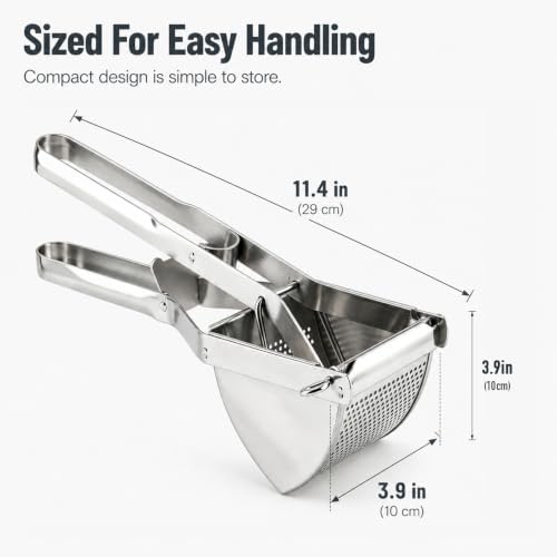 Potato Ricer, Stainless Steel Potato Masher, Heavy Duty Food Masher, Potatos Ricer Kitchen Tool for Mashed Potatos Avocado Pumpkin Baby Food Puree, Large Capacity, Dishwasher Safe