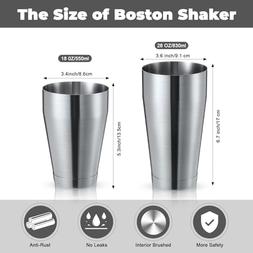 Sabary 12 Pcs Shakers Bartending Boston Cocktail Shaker, Sanding Silver