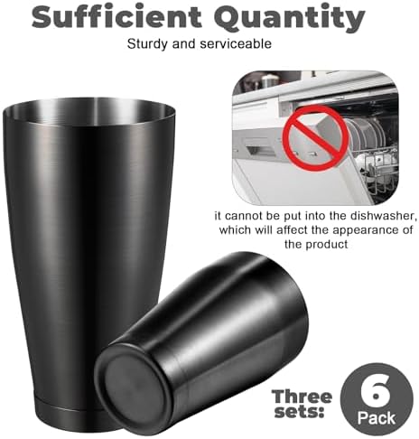 Sabary 6 Pcs Shakers Bartending Boston Cocktail Shaker, Sanding Black