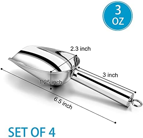 P&P CHEF 3 Ounce Mini Canister Scoop Stainless Steel Set of 4, Silver