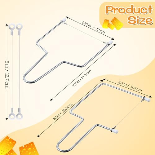 Feekoon 2 Pack Cheese Slicer Cutter with Extra 2 Wires, Stainless Steel Cheese Slicer with Adjustable Wire Cheese Cutter, Long Lasting Wires Cheese Slicer for Block Cheese and Butter Slicer, Silver