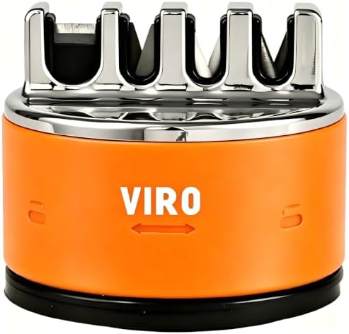 VIRO Compact Suction Kitchen Chef Knife Scissors Sharpener for Straight & Serrated Knives, 4-Stage Knife Sharpening Tool Helps Repair and Restore Blades (Orange)
