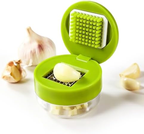 Mini Garlic Chopper and Press with Container, 2026 New Garlic Press Stainless Steel, Mini Garlics Chopper Mincer Tool for Shredded Ginger, Fruit Home Camping Use