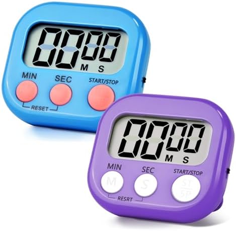 2 Pack Pack Digital Kitchen Timer Magnetic Digital Timer with Big Display Loud Ring Cooking Timers for Cooking, Game, Gym, Break Time, Classroom (2, Blue, Purple)