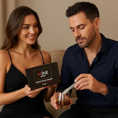 Bullet Whiskey Chillers Stones - Whiskey Rocks by The Wine Savant Set of 6 - Stainless Steel Bullet Shaped Ice Cubes, Gift Box Come, Tongs and Storage Bag, Scotch Rocks (Silver) (Pack of 2)