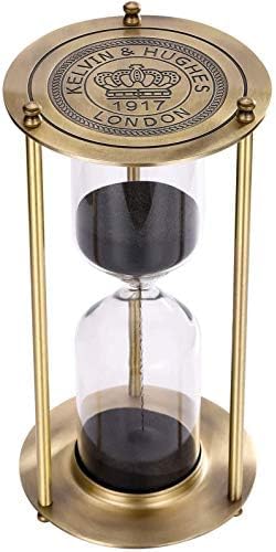 SuLiao Hourglass Sand Timer 60 Minute, Vintage Brass Black Sand Clock Stand, Large Metal Sand Watch 60 Min, Unique Antique 1 Hour Glass Sandglass for Home, Office, Desk Decor