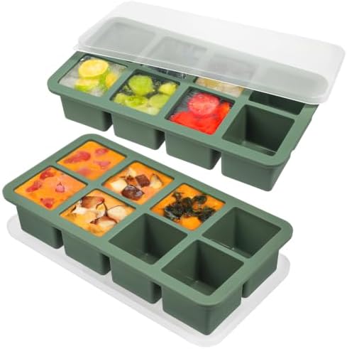 Webake 1/2 Cup Silicone Freezer Tray with Lids, 2Pcs 8-Slot Square Ice Cube Mold, Ideal for Prep & Portion, Large Ice Cube, Storage Soup, Broth, Leftovers, Snack