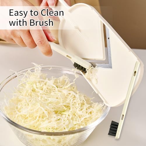 Multi Handheld Mandoline Slicer - Stainless Steel V Blade, with Cleaning Brush, Comfort Grip, Easy to Clean, for Kitchen, Vegetable Chopper, Fruit, Cheese Grater, Potato Chips Slicer (White)