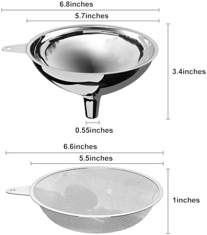 Serinar Stainless Steel Large Funnel with Filter (5.7 in. X 0.55 in. Mouth) and 50 Mesh Stainless Steel Food Filter for Bottle, Oil, Juice, Coffee, Honey, Milk