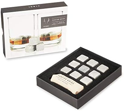 Viski Glacier Rocks Soapstone Cubes, Reusable Whiskey Stones, Ice Cube for Bourbon, Scotch, Gin, Cognac, Home Bar, Drink Accessories, 9-Piece Set