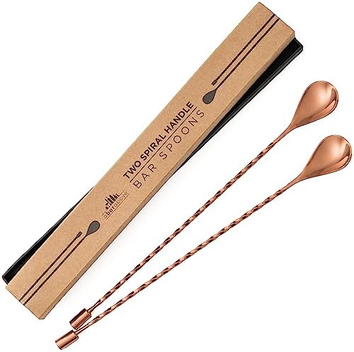 A Bar Above Bar Spoon Set, Spiral Handle, 2 Spoons, Antique Copper Finish