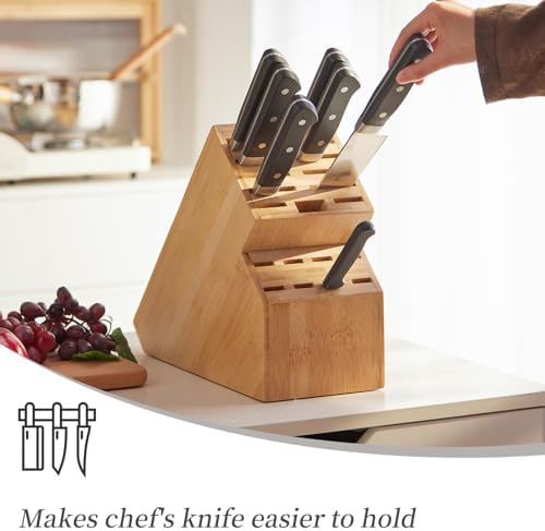 Kitsanery Knife Block Countertop Butcher's Knife Rack and Organizer 20 Slot Knife Holder Large Bamboo Knives Rack (Knife Not Included), Universal Knife Rack Strap