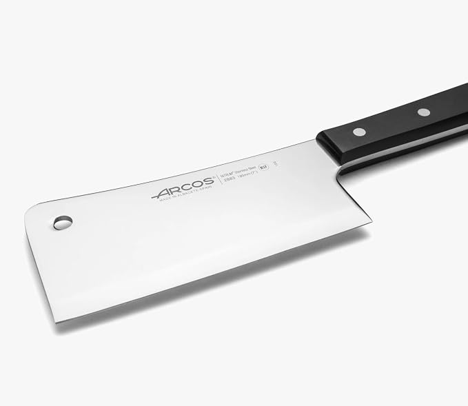 Arcos Cleaver Knife 7 Inch Nitrum Stainless Steel and 180 mm blade. Professional Knife for Boning. 545 gr. Ergonomic Polyoxymethylene POM Handle. Series Universal. Color Black